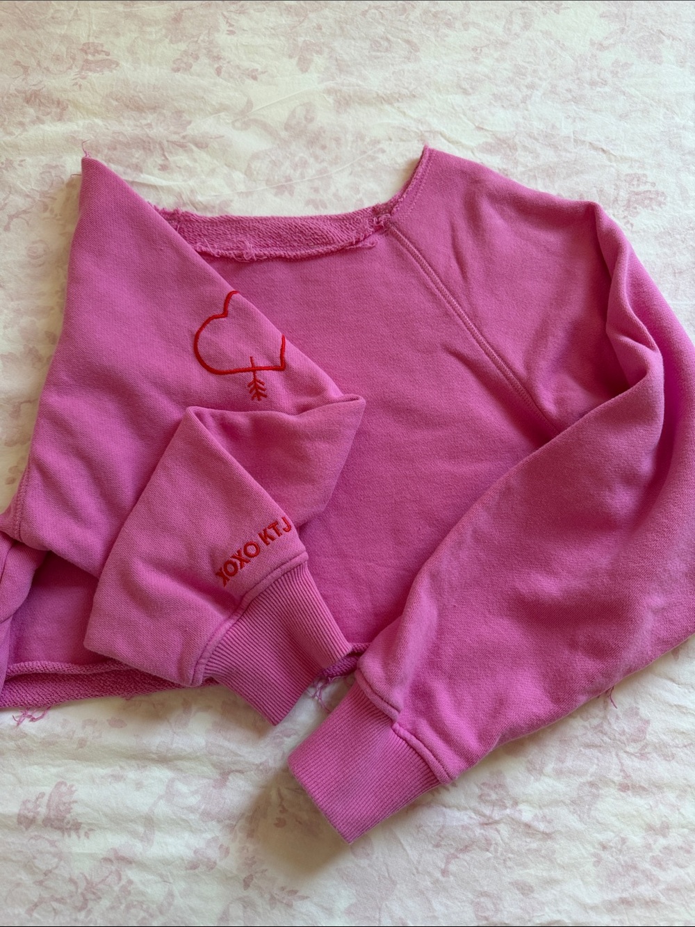 Katie J NYC Bright Pink Sweatshirt with Red Embroidered Patch